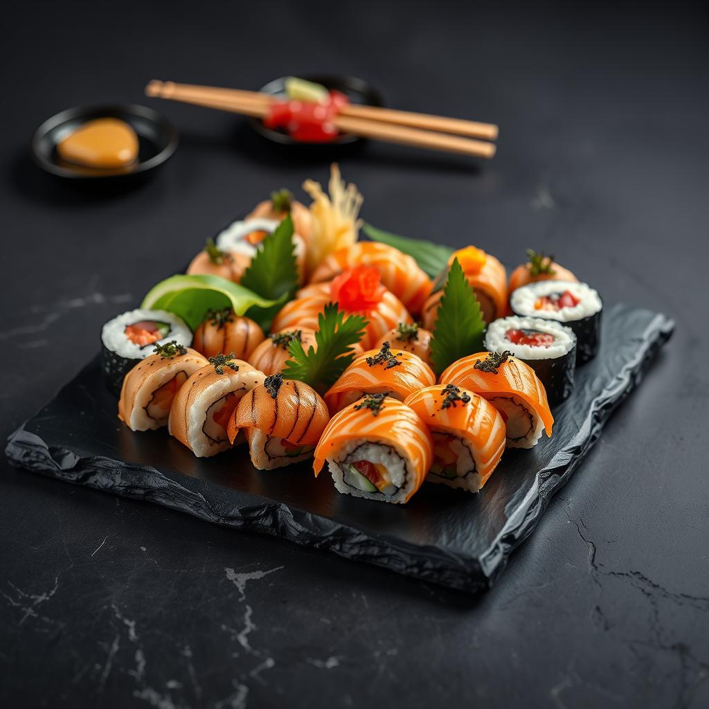 Gourmet sushi platter, professional food photography