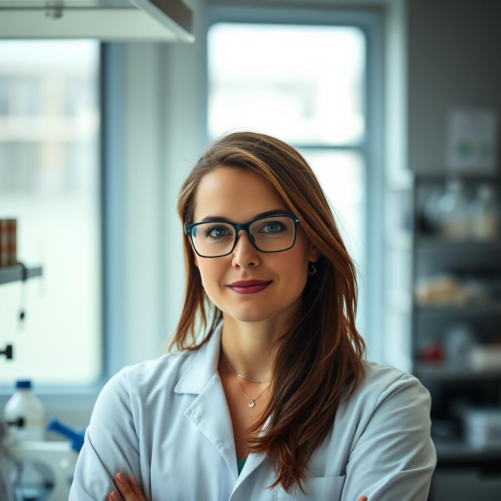 Woman scientist in a modern lab, natural lighting